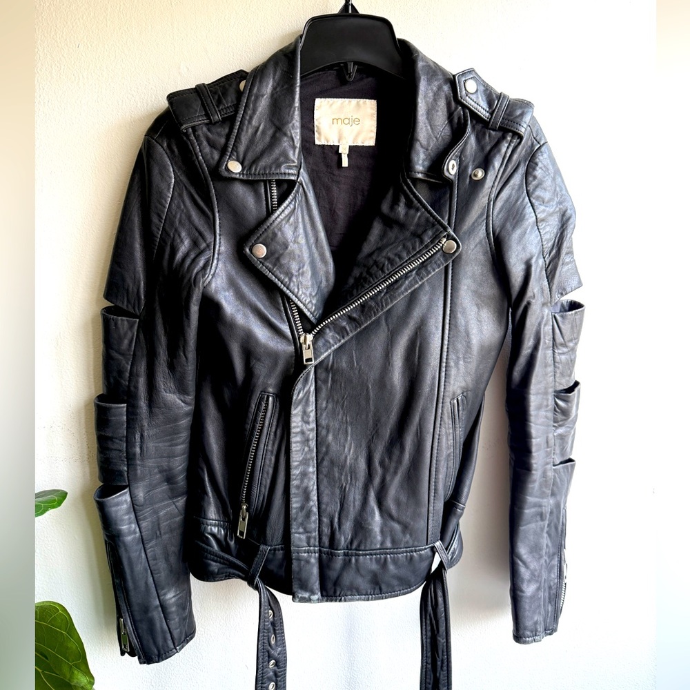 Maje Black Leather Moto Jacket